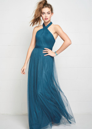 Halter Teal Tulle Open Back Bridesmaid Dress